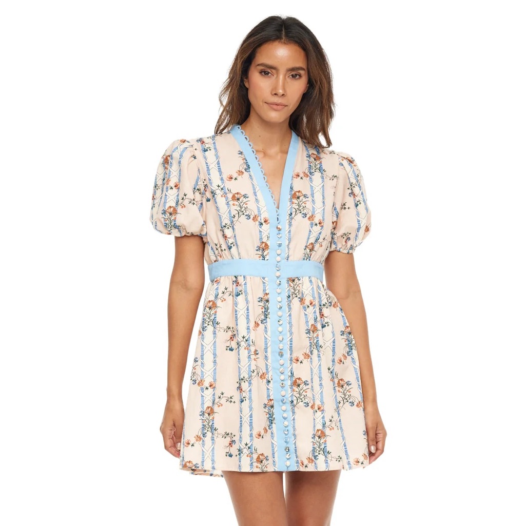 Peach/Blue Floral Linen Kendal Dress